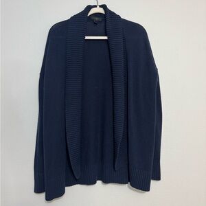 J Crew Cotton Fisherman’s Knit Open Front Cardigan Sweater in Navy